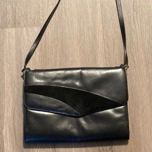 Vintage Coret 1970s 1980s Black Leather Clutch Shoulder Bag